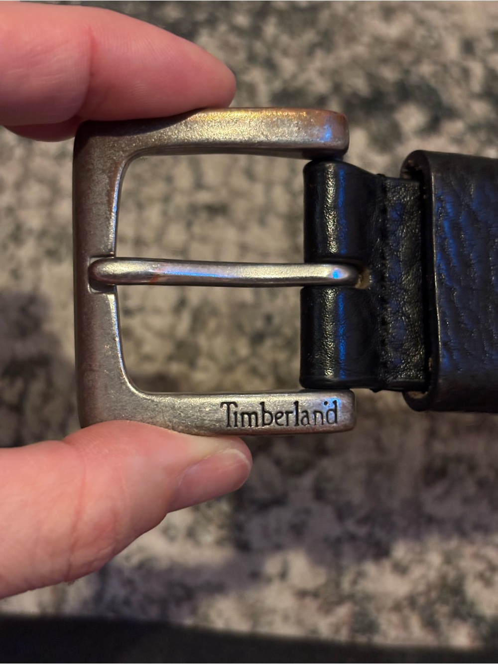 Timberland Black Leather Belt with Brushed Silver Buckle